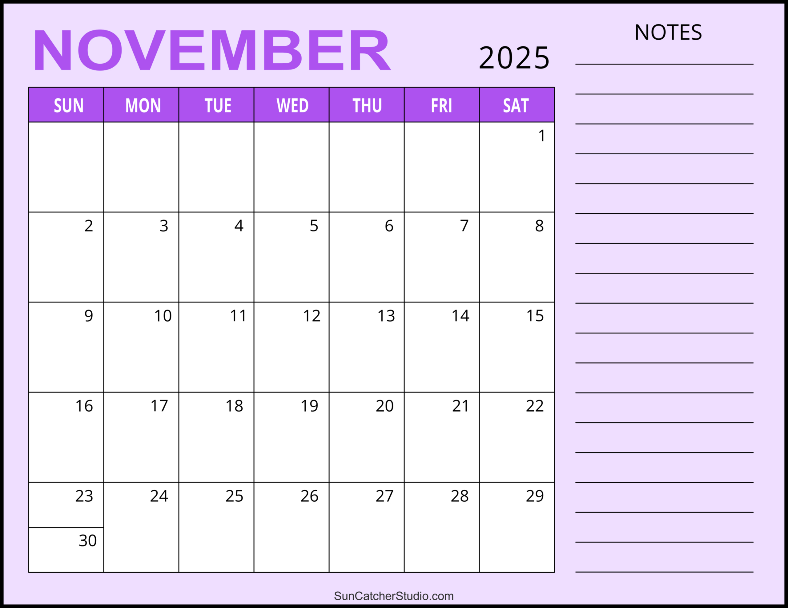 November 2025 Calendar (Free Printable) – Free Printables intended for Printable Calendar November 2025 With Lines