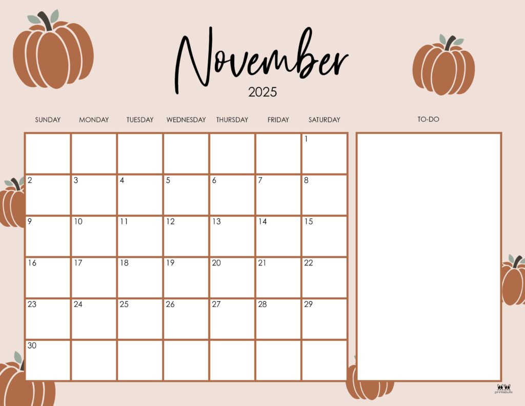 November 2025 Calendars - 107 Free Printables | Printabulls intended for November 2025 Calendar Thanksgiving
