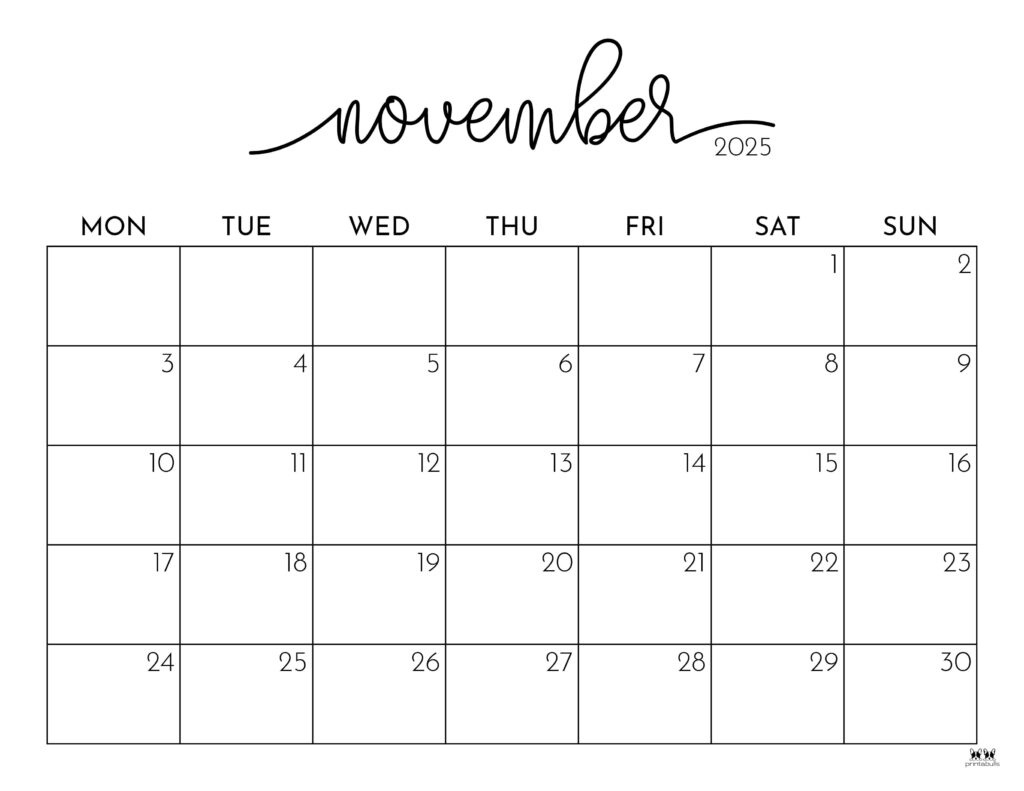 November 2025 Calendars - 107 Free Printables | Printabulls regarding November 2025 Calendar Printable